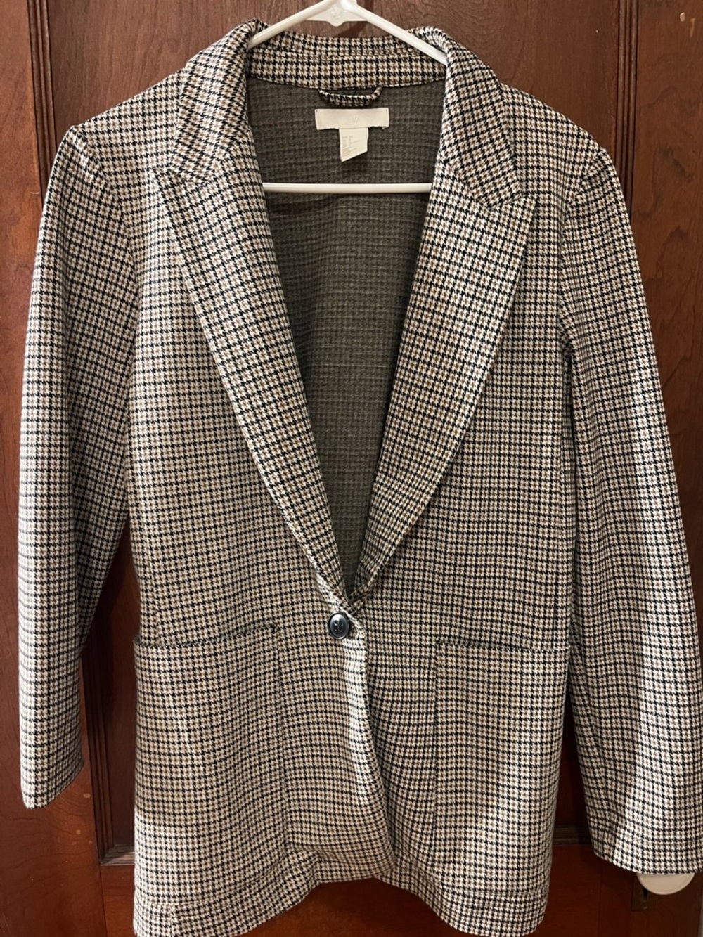 H&M Women's Houndstooth Single-Button Blazer Brown